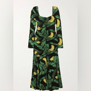 GANNI Tropical Banana Print Long Sleeve Midi Dress